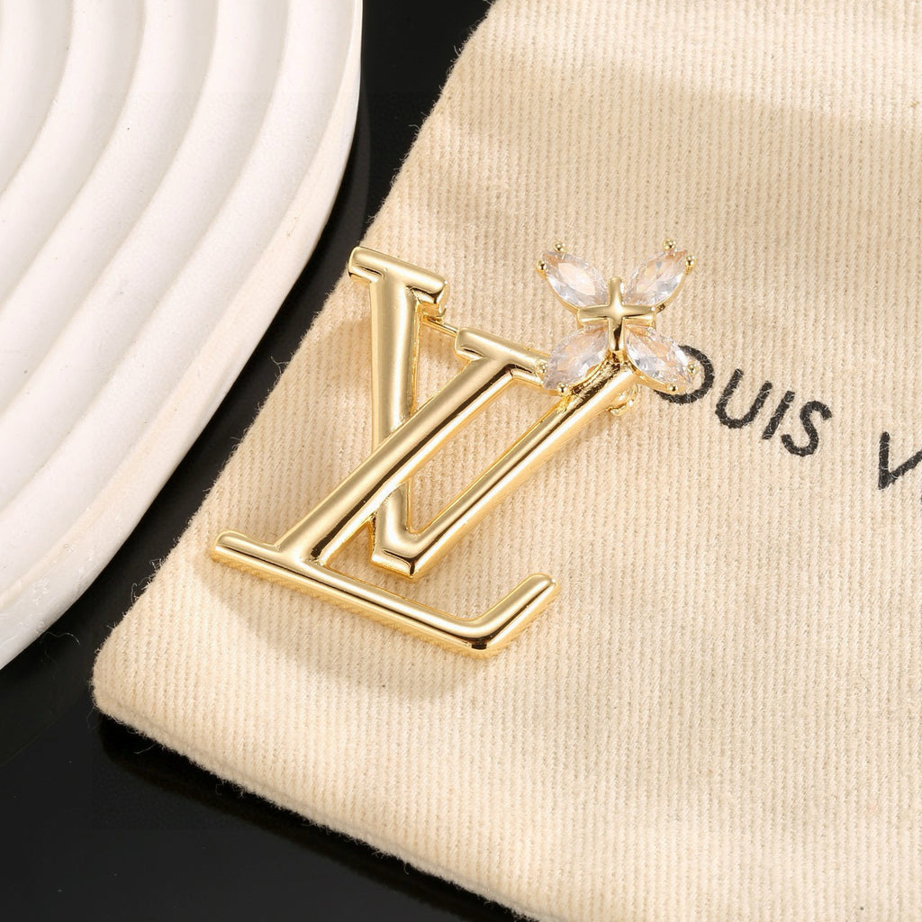 Letter Emblem Brooch in Polished Metal-Tone – Design 002 front product view