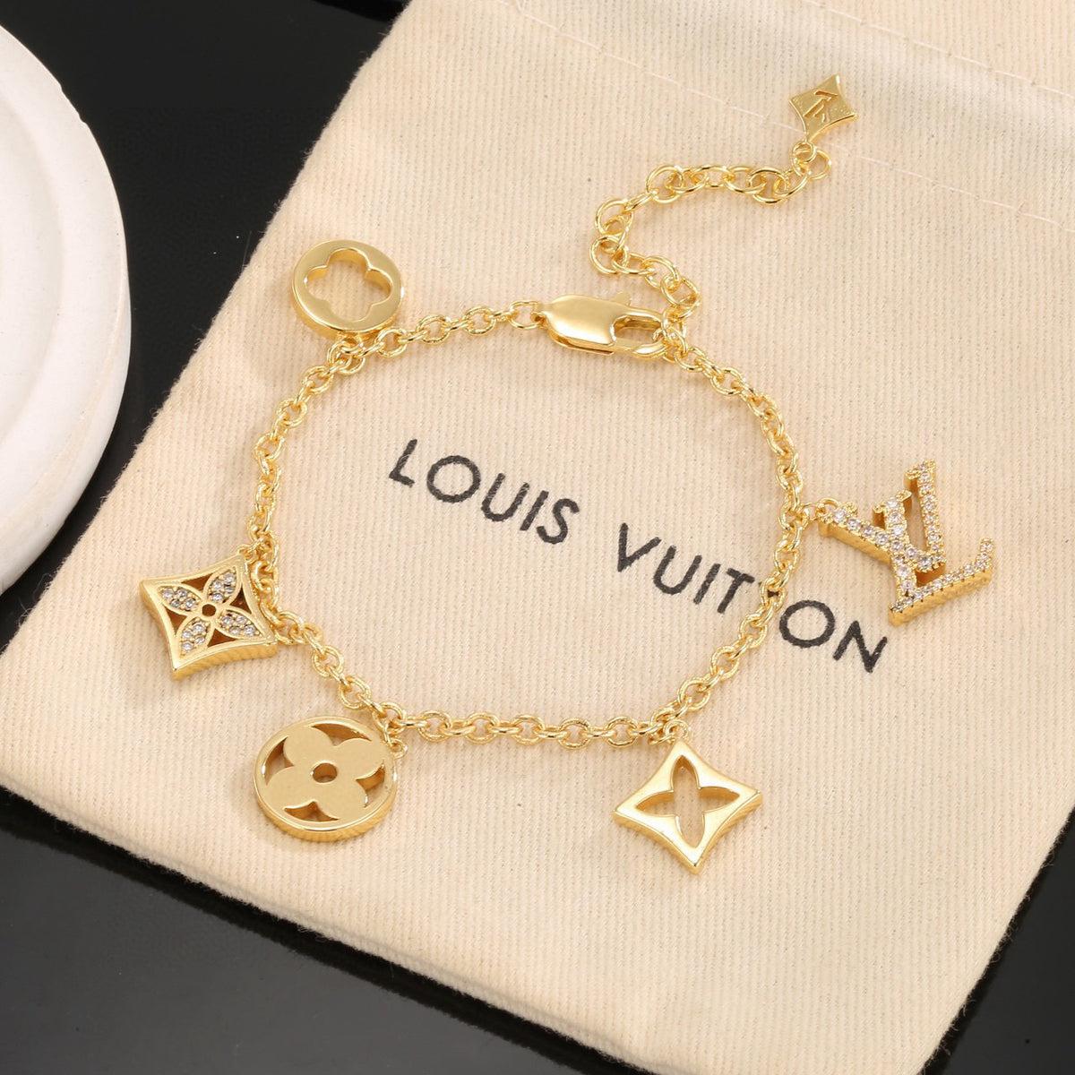 Letter Emblem Bracelet in Polished Metal-Tone – Design 004 main product view