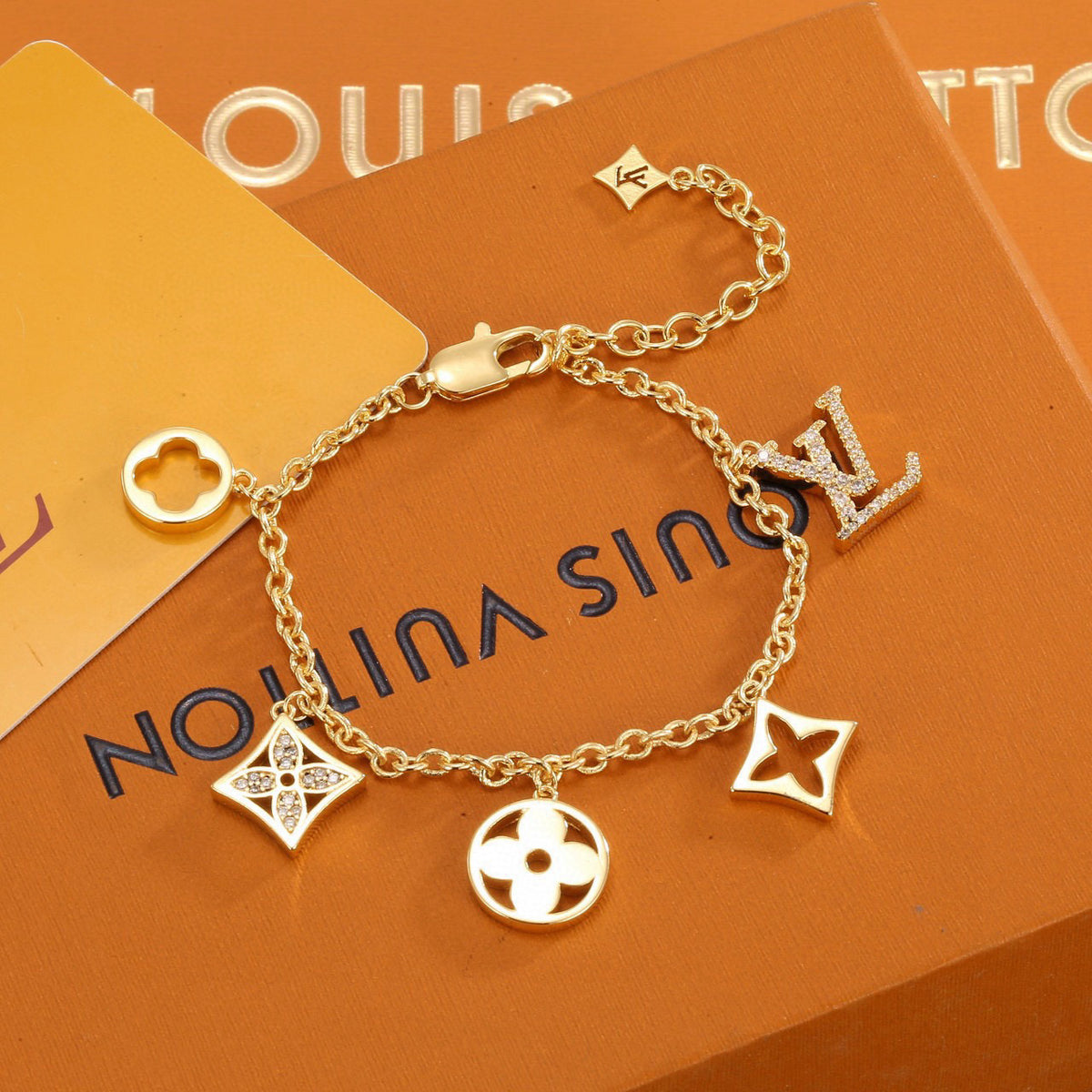 Letter Emblem Bracelet in Polished Metal-Tone – Design 002 styled product view