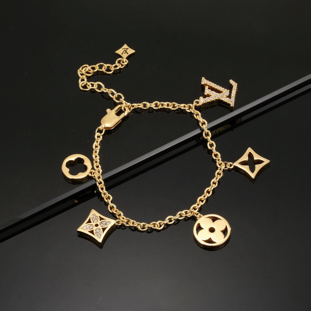 Letter Emblem Bracelet in Polished Metal-Tone – Design 002 front product view