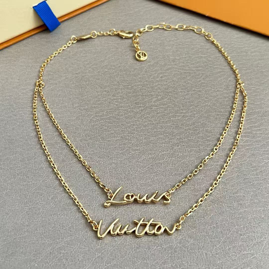 Letter Emblem Pendant Necklace in Polished Metal-Tone – Design 005 front product view