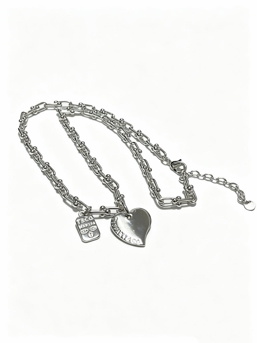 Signature Motif Pendant Necklace in Silver-Tone – Vintage Detail – Design 04 main product view