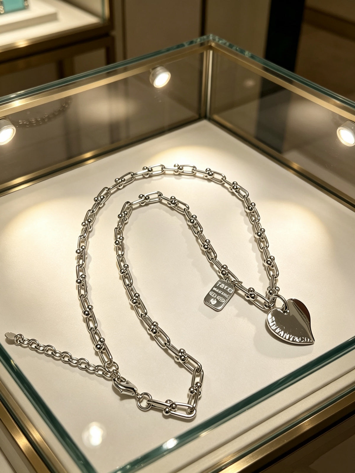 Signature Motif Pendant Necklace in Silver-Tone – Vintage Detail – Design 04 side detail