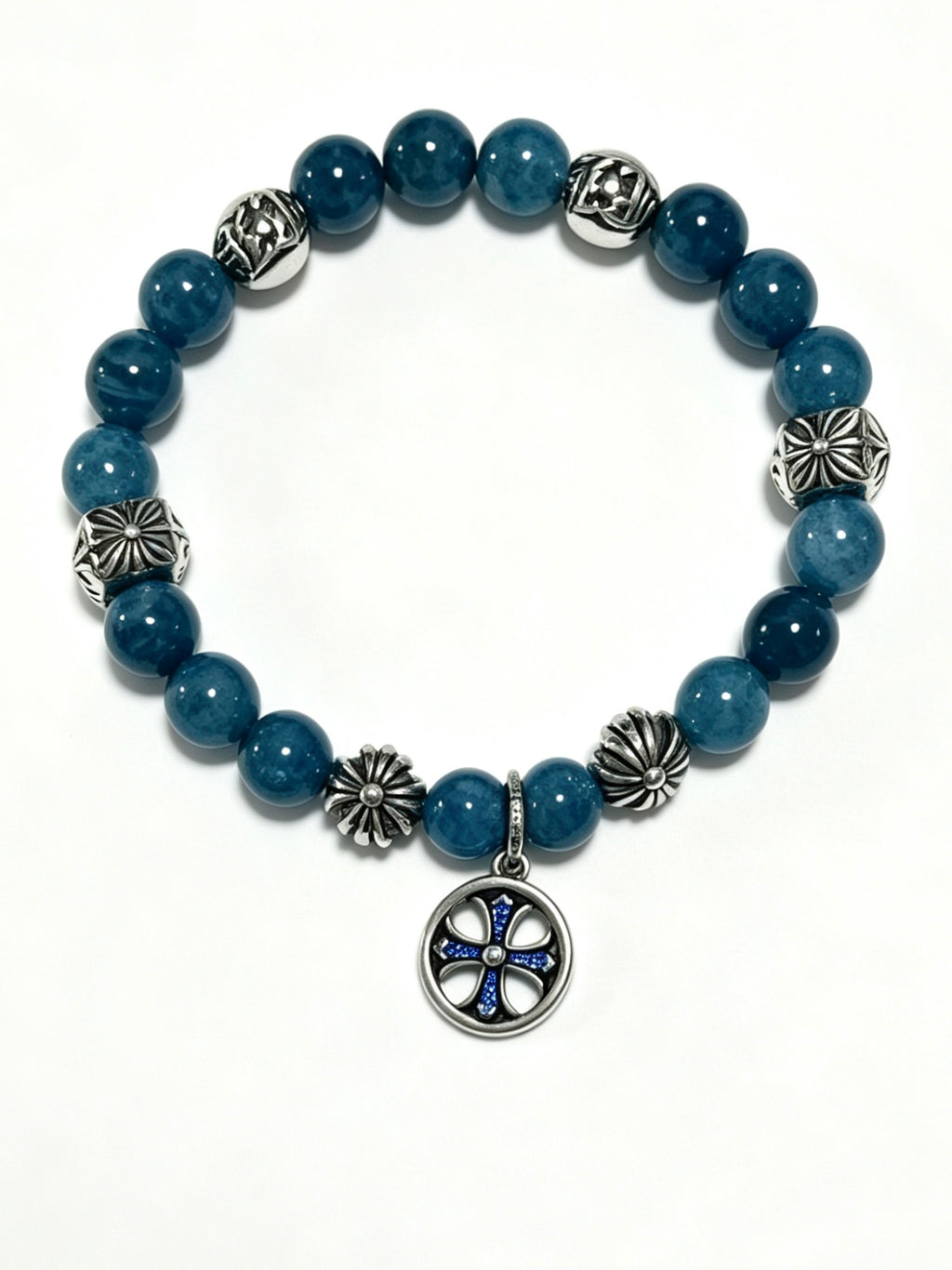 Cross Statement Bracelet in Antique Silver-Tone – Agate Detail – Design 02 front product view