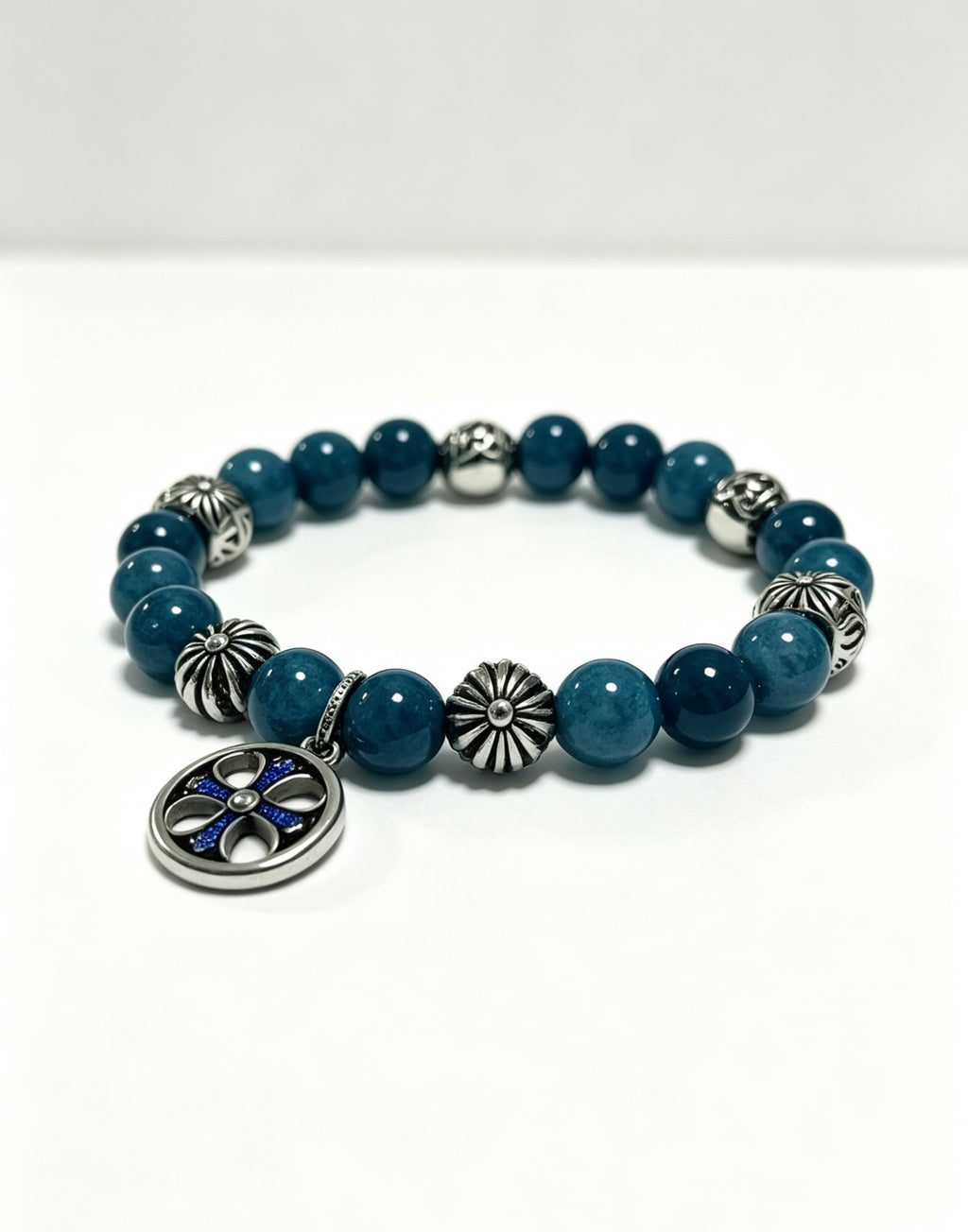 Cross Statement Bracelet in Antique Silver-Tone – Agate Detail – Design 02 styled product view