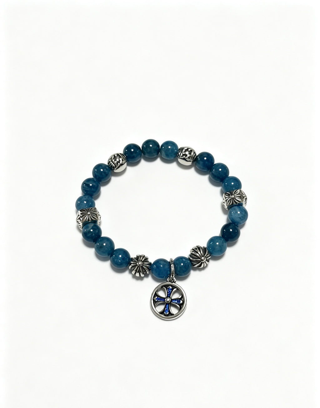 Cross Statement Bracelet in Antique Silver-Tone – Agate Detail – Design 02 main product view