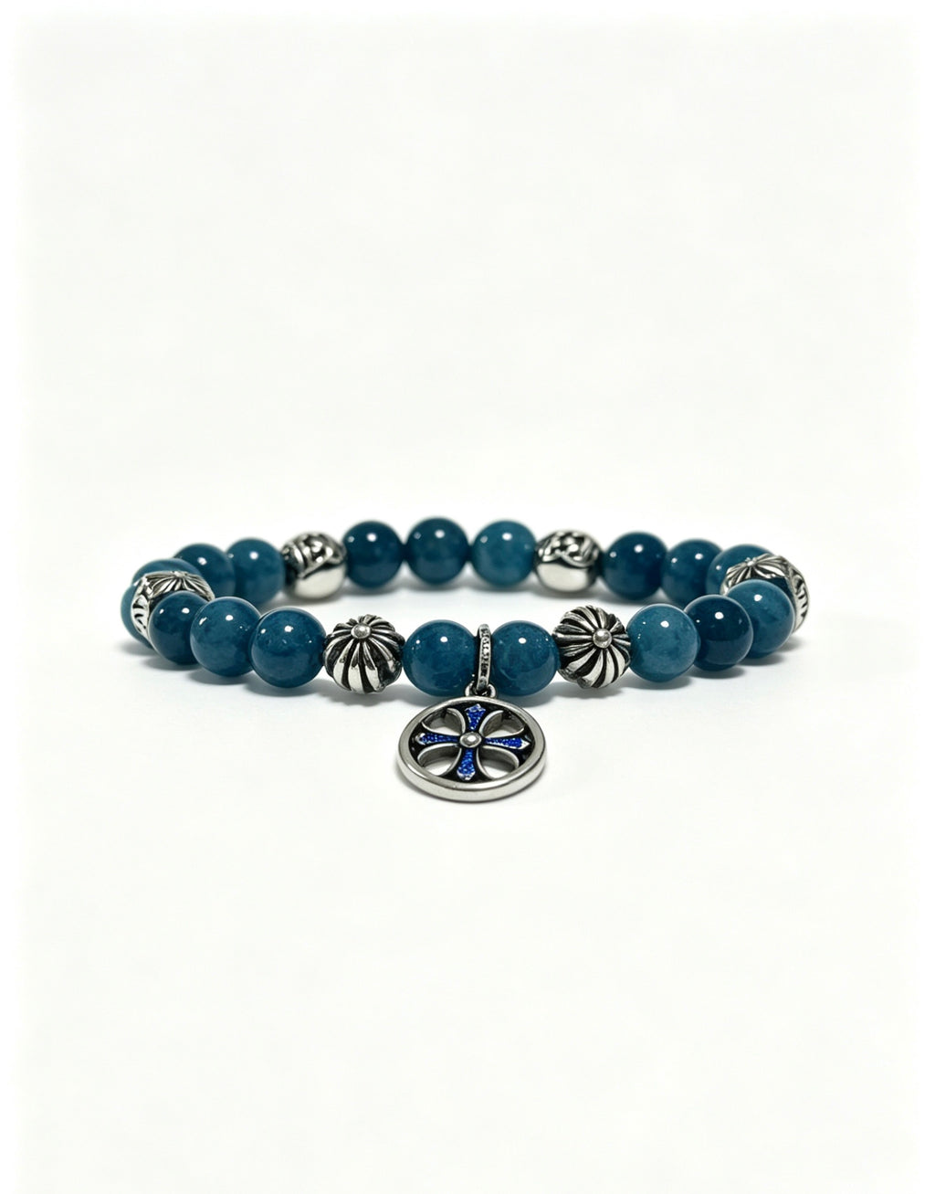 Cross Statement Bracelet in Antique Silver-Tone – Agate Detail – Design 02 detail view