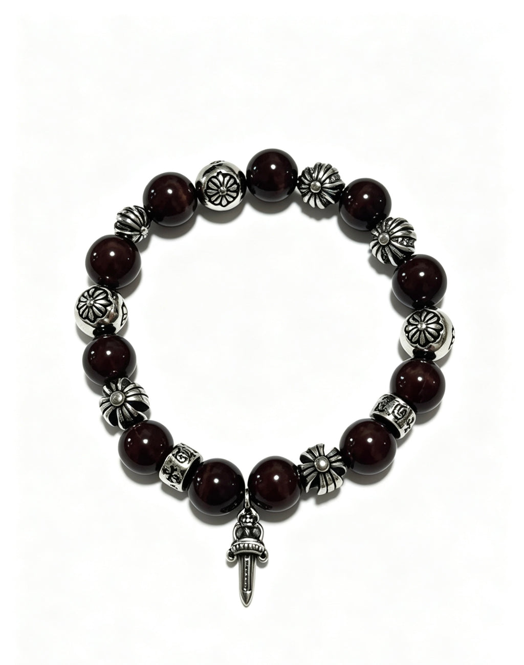 Cross Statement Bracelet in Antique Silver-Tone – Agate Detail detail view