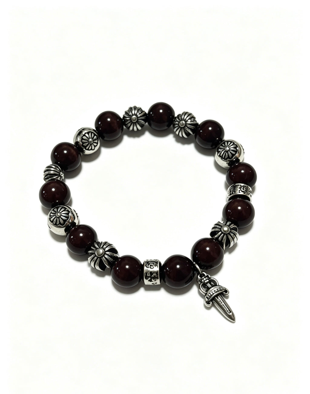 Cross Statement Bracelet in Antique Silver-Tone – Agate Detail front product view