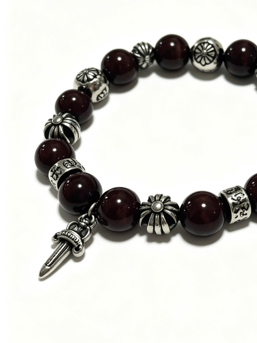 Cross Statement Bracelet in Antique Silver-Tone – Agate Detail close-up detail