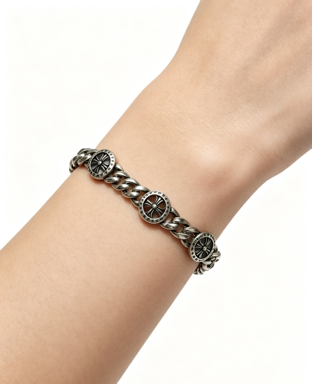 Signature Emblem Bracelet in Polished Metal-Tone – Design 002 front product view