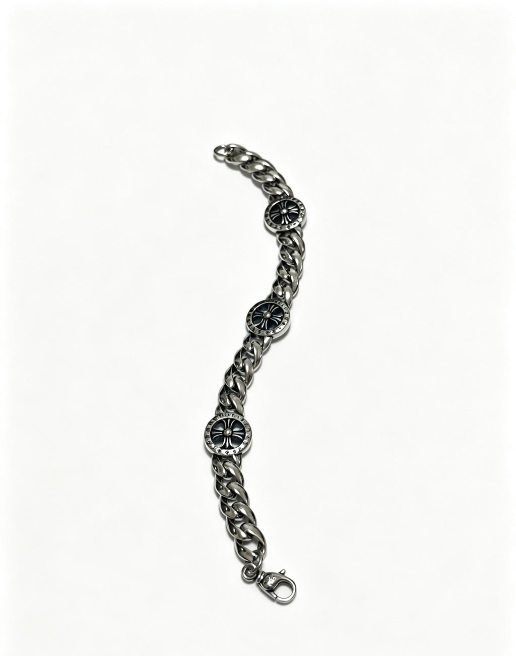 Cross Cuban-Link Bracelet in Antique Silver-Tone – Cuban Link – Design 02 styled product view
