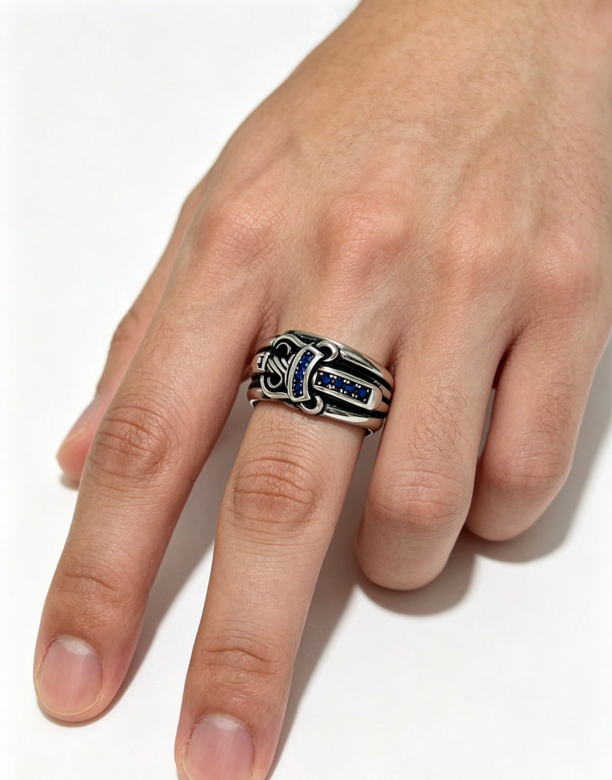 Signature Emblem Statement Ring in Polished Metal-Tone – Design 009 detail view