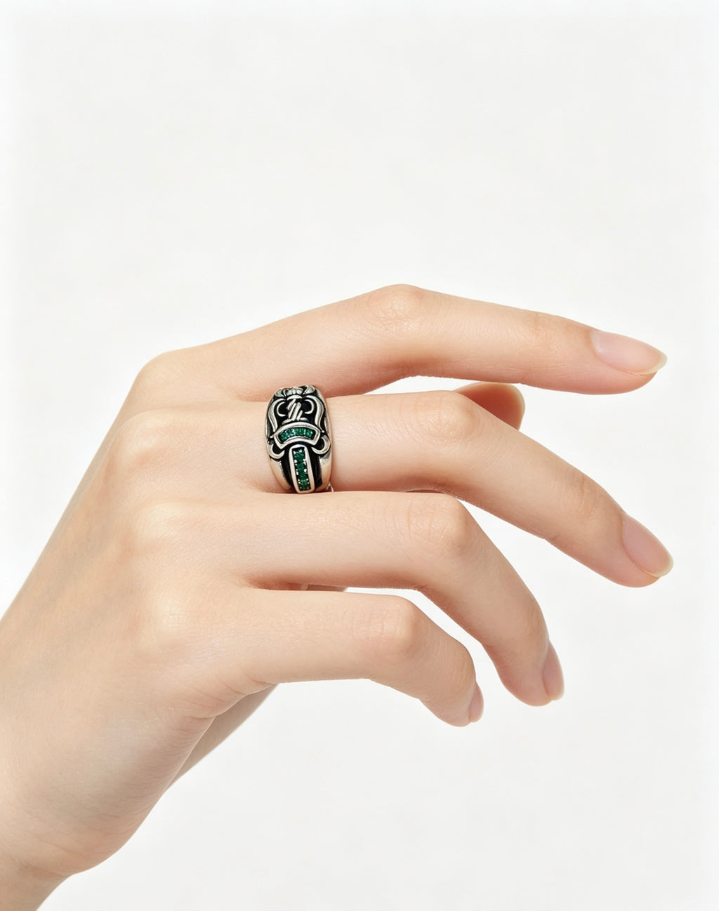 Signature Emblem Statement Ring in Polished Metal-Tone – Design 008 detail view