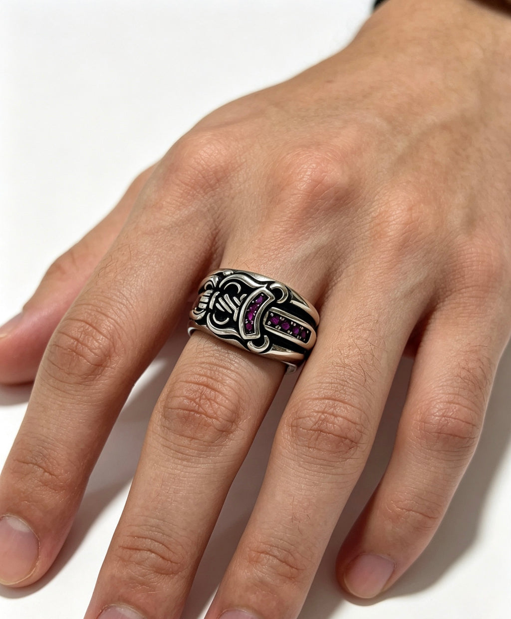 Signature Emblem Statement Ring in Polished Metal-Tone – Design 007 detail view