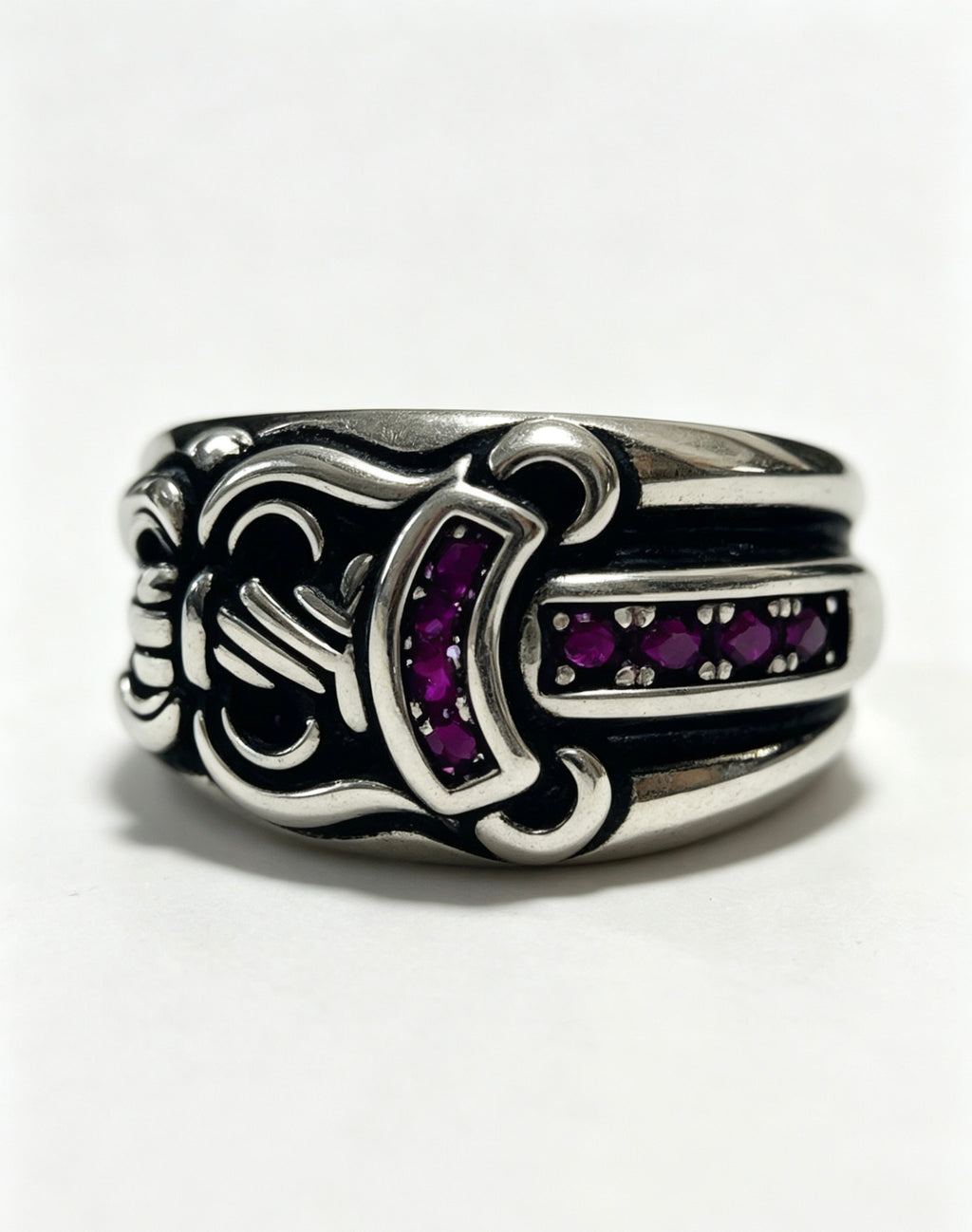 Signature Emblem Statement Ring in Polished Metal-Tone – Design 007 close-up detail