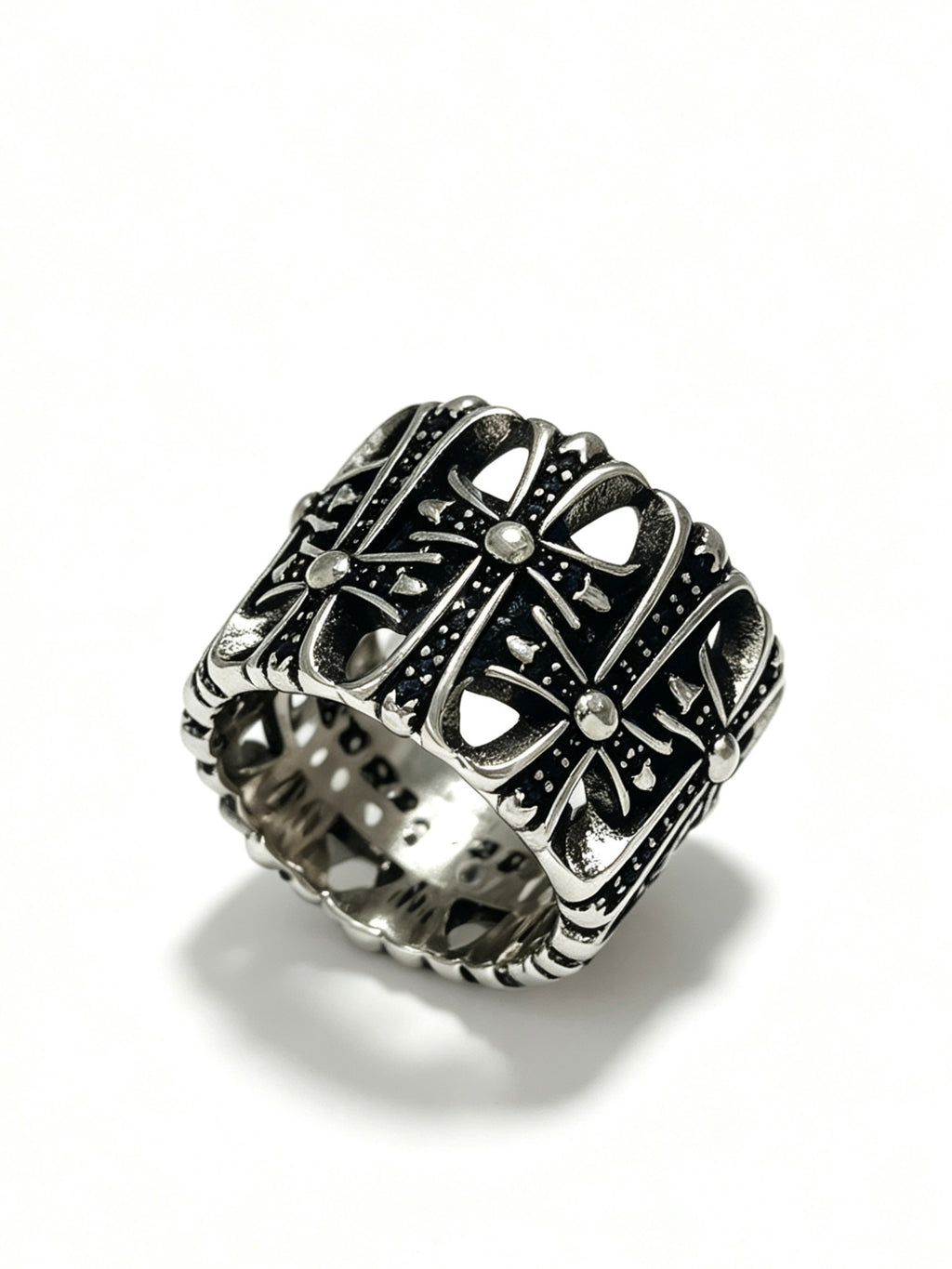 Signature Emblem Statement Ring in Polished Metal-Tone – Design 006 detail view