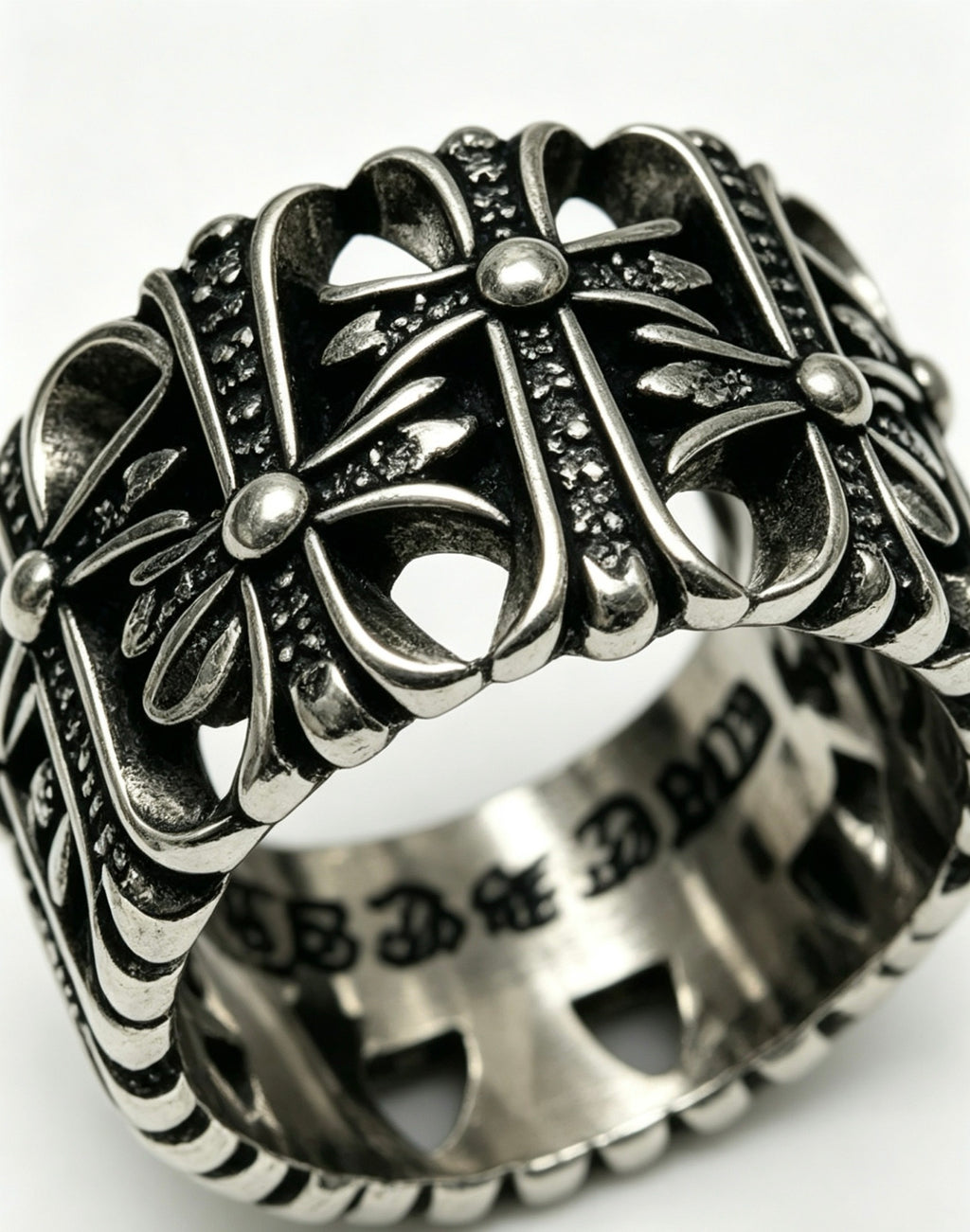 Signature Emblem Statement Ring in Polished Metal-Tone – Design 005 close-up detail