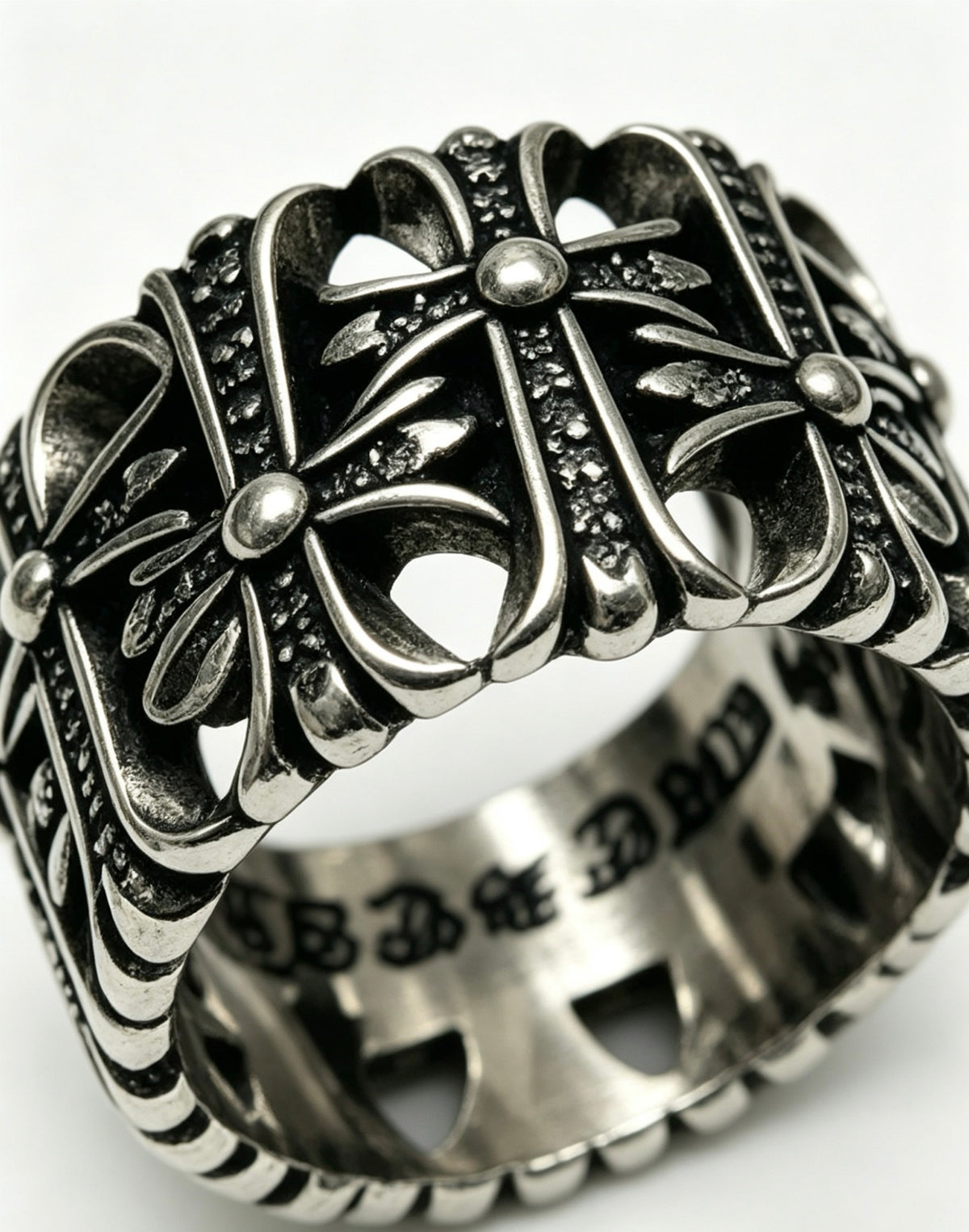 Signature Emblem Statement Ring in Polished Metal-Tone – Design 005 close-up detail