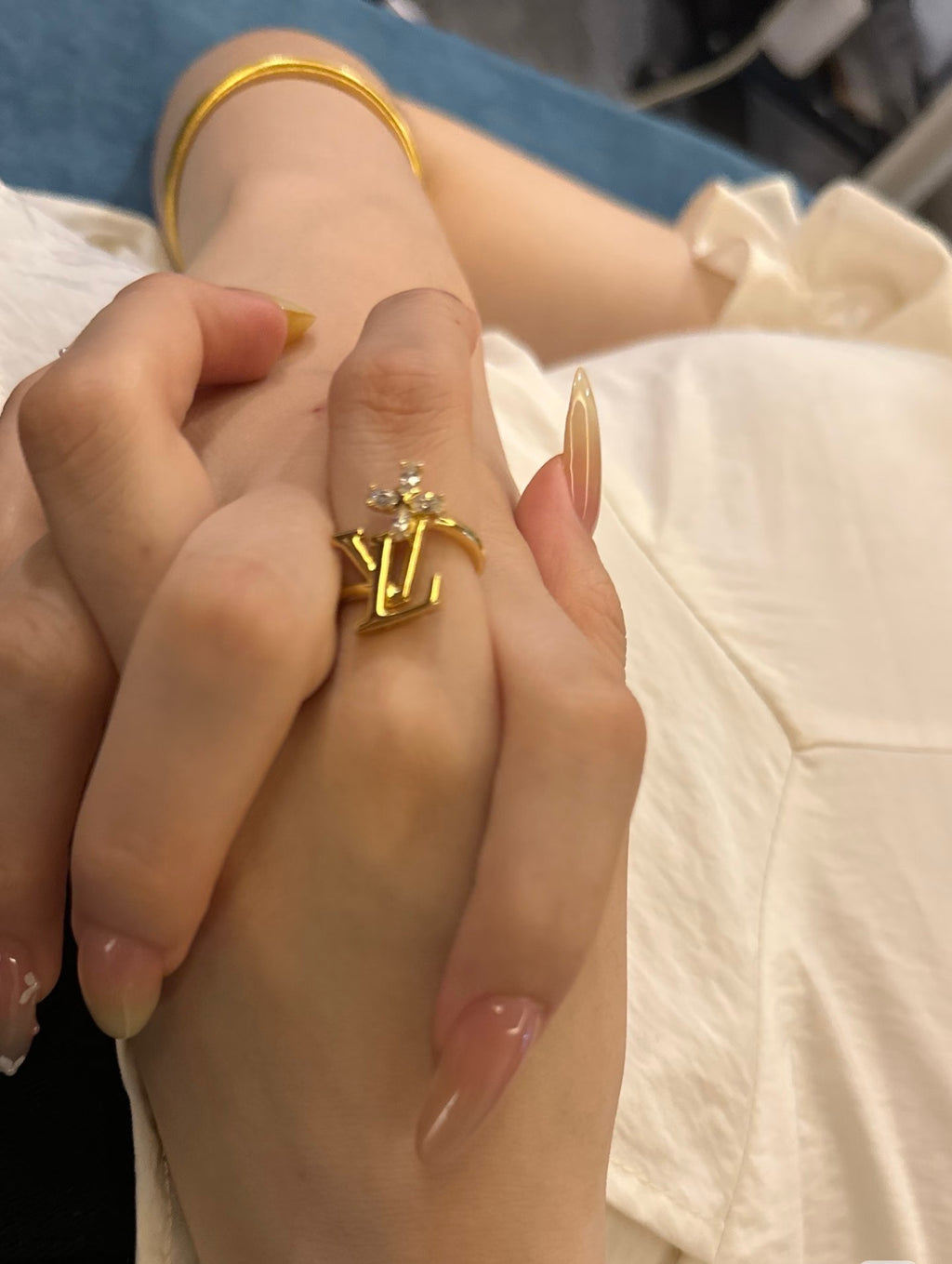 Letter Emblem Statement Ring in Polished Metal-Tone – Design 002 front product view