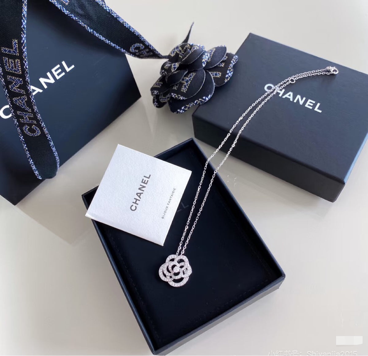 Camellia Pendant Necklace in Gold-Tone – Camellia Detail – Design 003 close-up detail