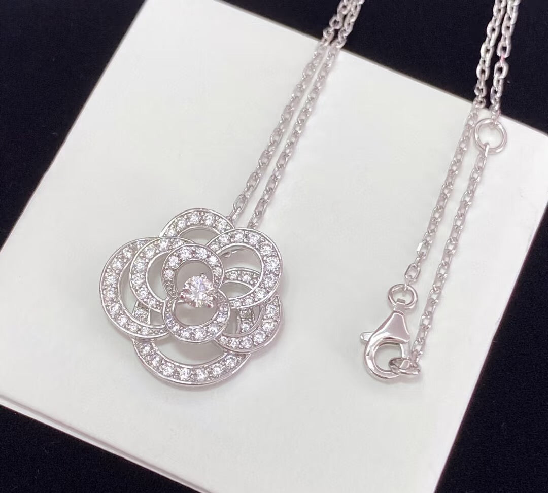 Camellia Pendant Necklace in Gold-Tone – Camellia Detail – Design 004 main product view