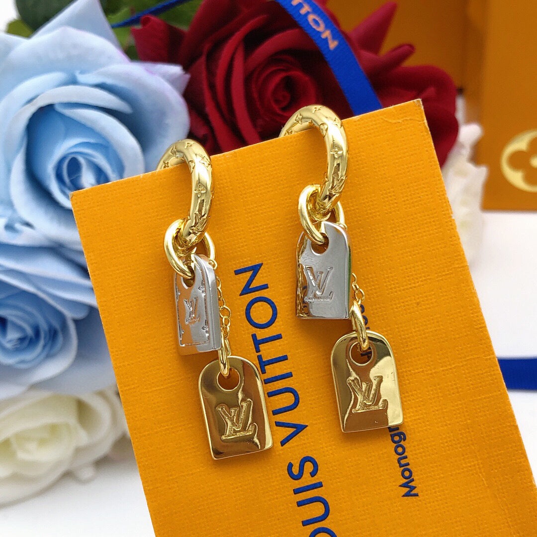 Geometric Emblem Stud Earrings in Gold-Tone – Design 003 main product view