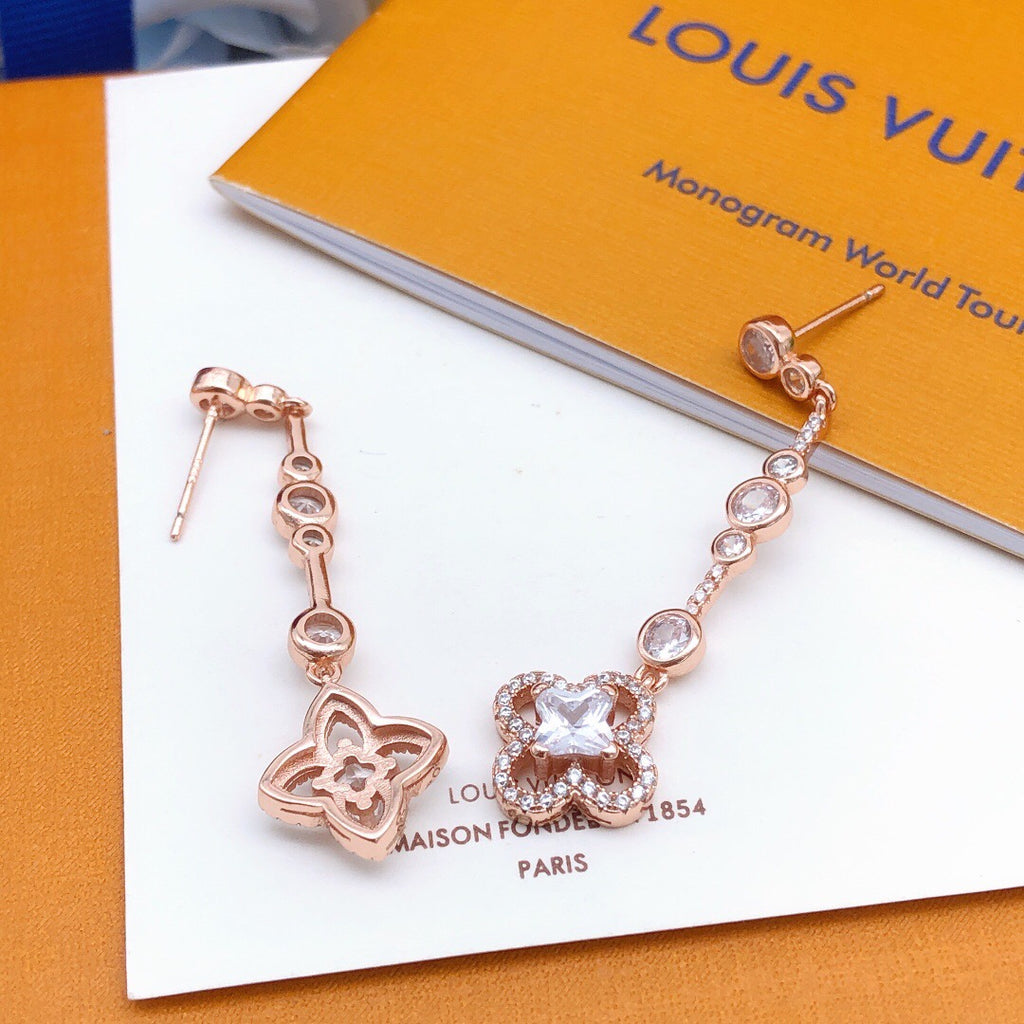 Geometric Emblem Stud Earrings in Rose-Gold-Tone – Rose Gold Detail – Design 002 front product view