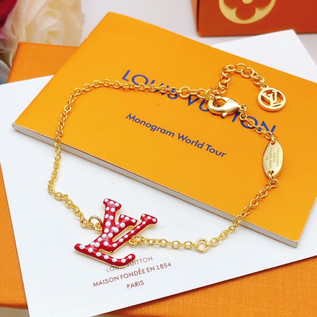 Geometric Emblem Bracelet in Gold-Tone – Red Detail main product view
