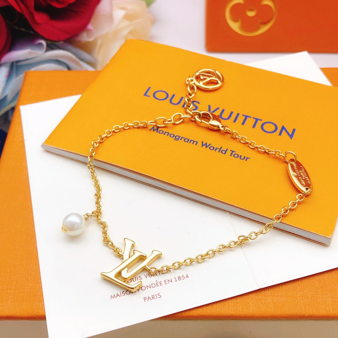 Geometric Emblem Bracelet in Gold-Tone – Pearl Detail main product view