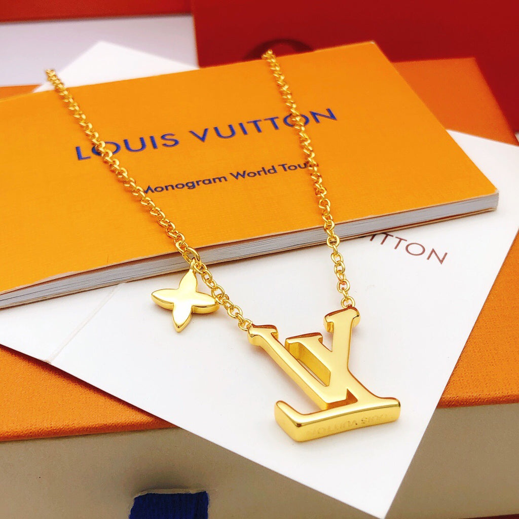 Geometric Emblem Pendant Necklace in Gold-Tone – Red Detail front product view
