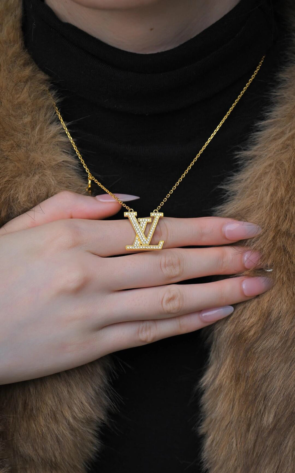 Geometric Emblem Pendant Necklace in Gold-Tone – Design 004 front product view