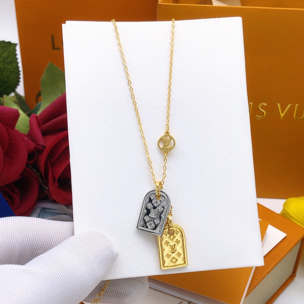 Geometric Emblem Pendant Necklace in Gold-Tone – Design 001 detail view