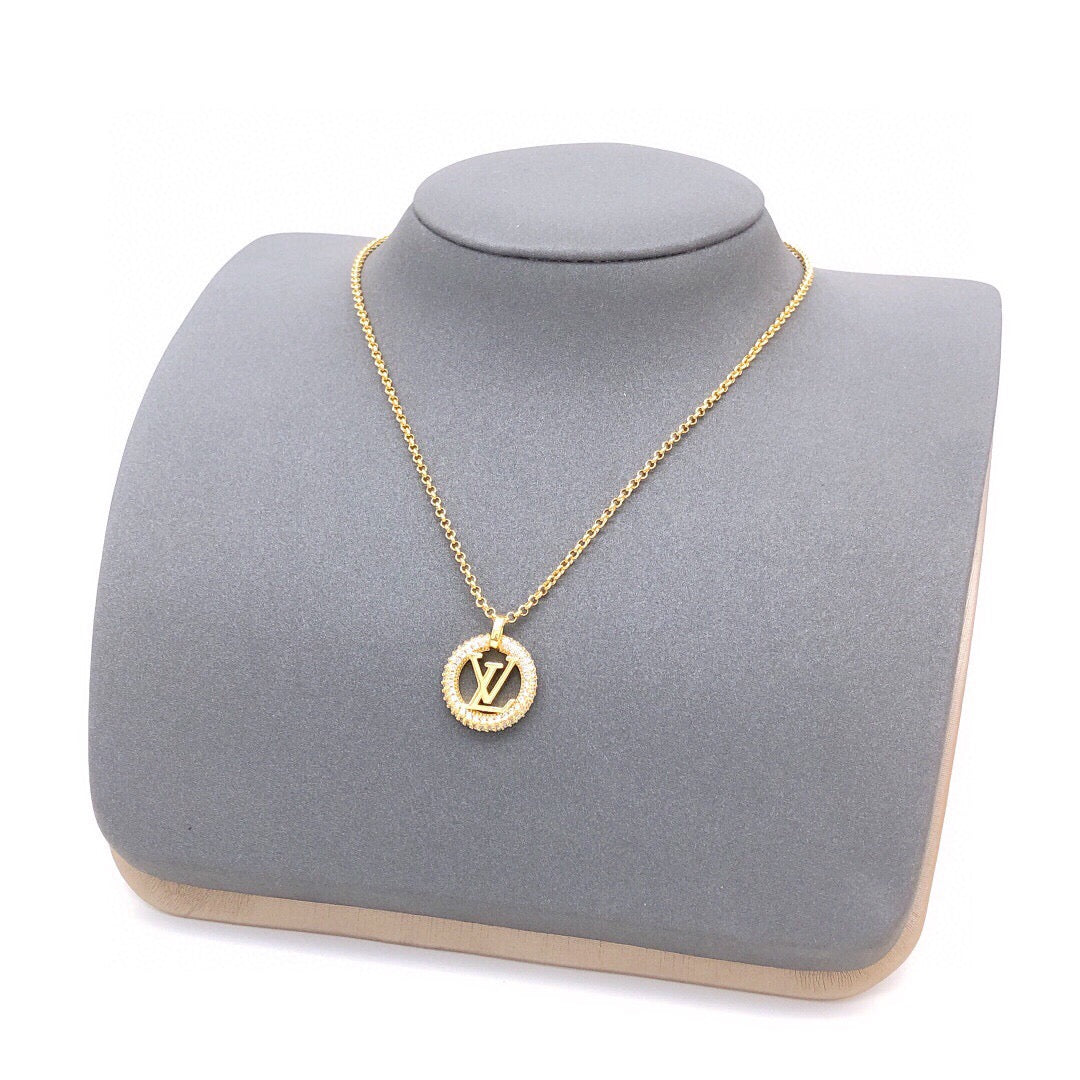 Round Pendant Necklace in Gold-Tone – Design 001 front product view