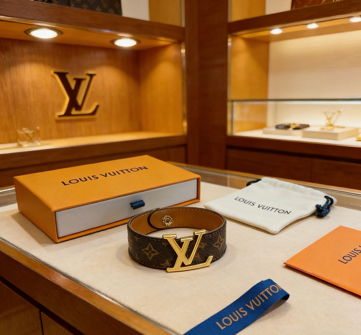 Geometric Emblem Leather-Detail Bracelet – Leather Detail front product view