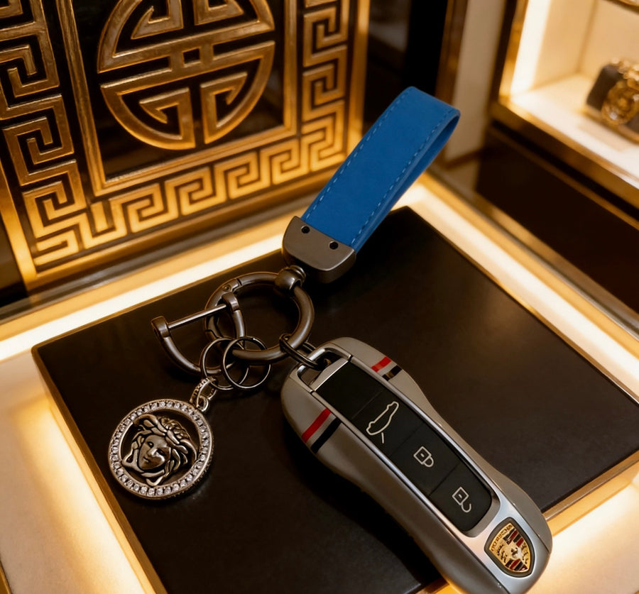 Statement Emblem Bag Charm Keychain with Distressed Finish – Streetwear – Design 03 main product view