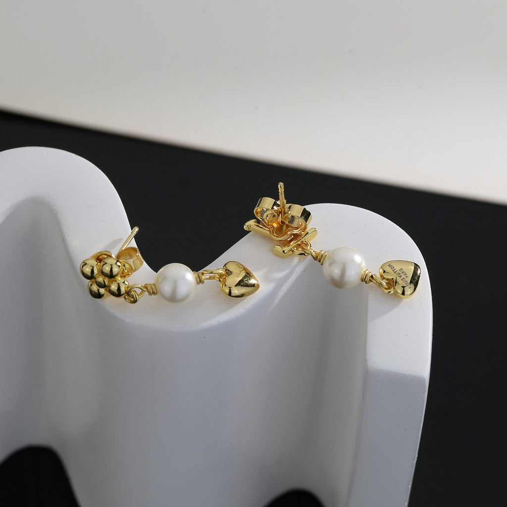Letter Emblem Stud Earrings in Polished Metal-Tone – Design 004 styled product view
