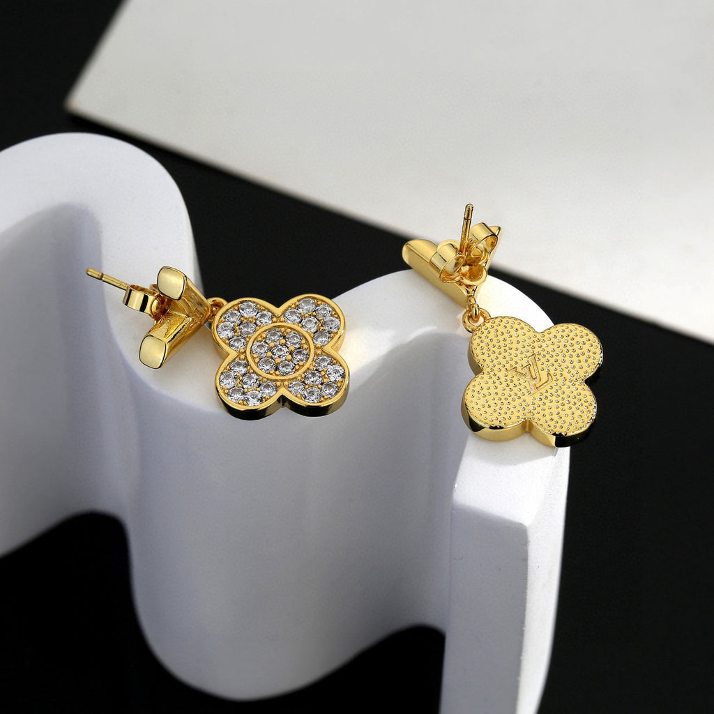 Geometric Emblem Stud Earrings in Polished Metal-Tone – Design 001 close-up detail