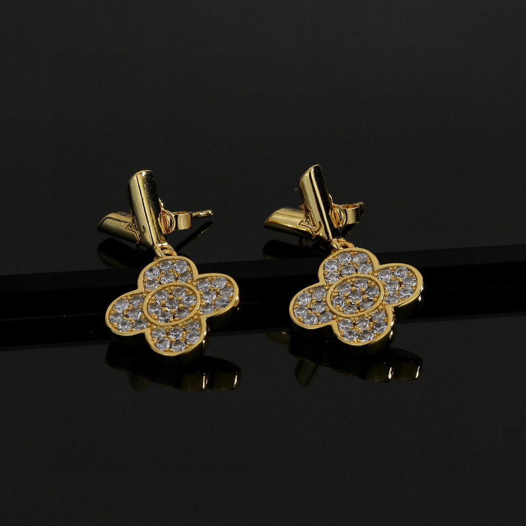 Geometric Emblem Stud Earrings in Polished Metal-Tone – Design 001 front product view