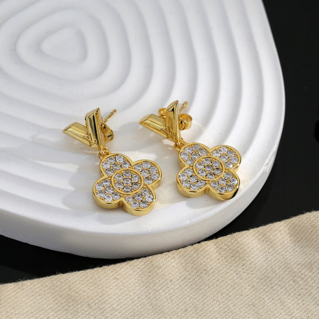Geometric Emblem Stud Earrings in Polished Metal-Tone – Design 001 styled product view