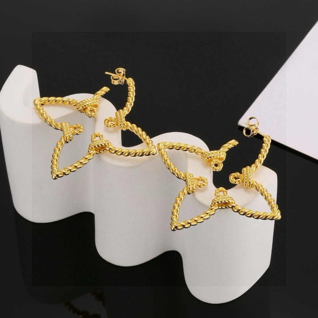 Clover Stud Earrings in Polished Metal-Tone – Clover Detail – Design 002 front product view