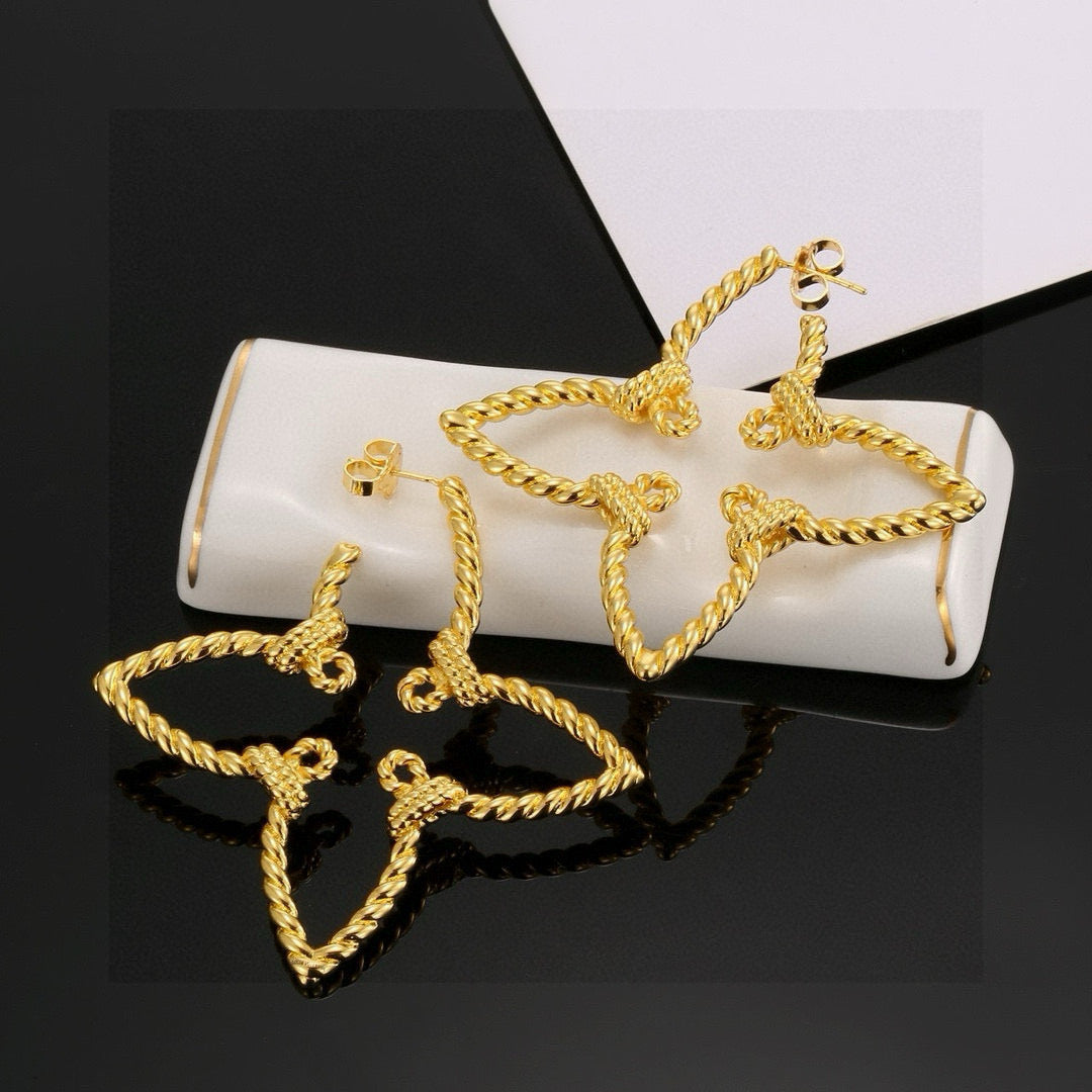 Clover Stud Earrings in Polished Metal-Tone – Clover Detail – Design 002 front product view