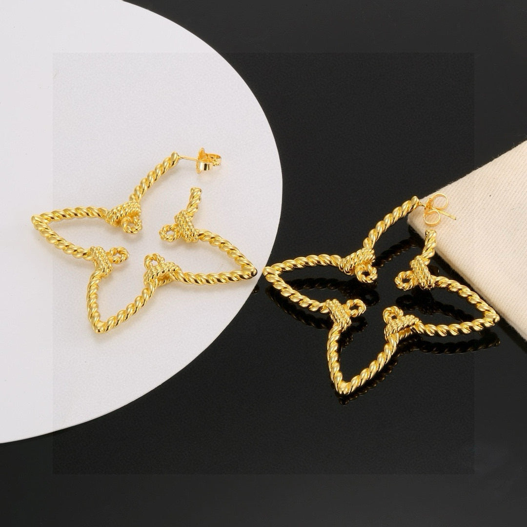 Clover Stud Earrings in Polished Metal-Tone – Clover Detail – Design 002 styled product view