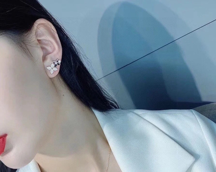 Letter Emblem Stud Earrings in Polished Metal-Tone – Design 002 styled product view