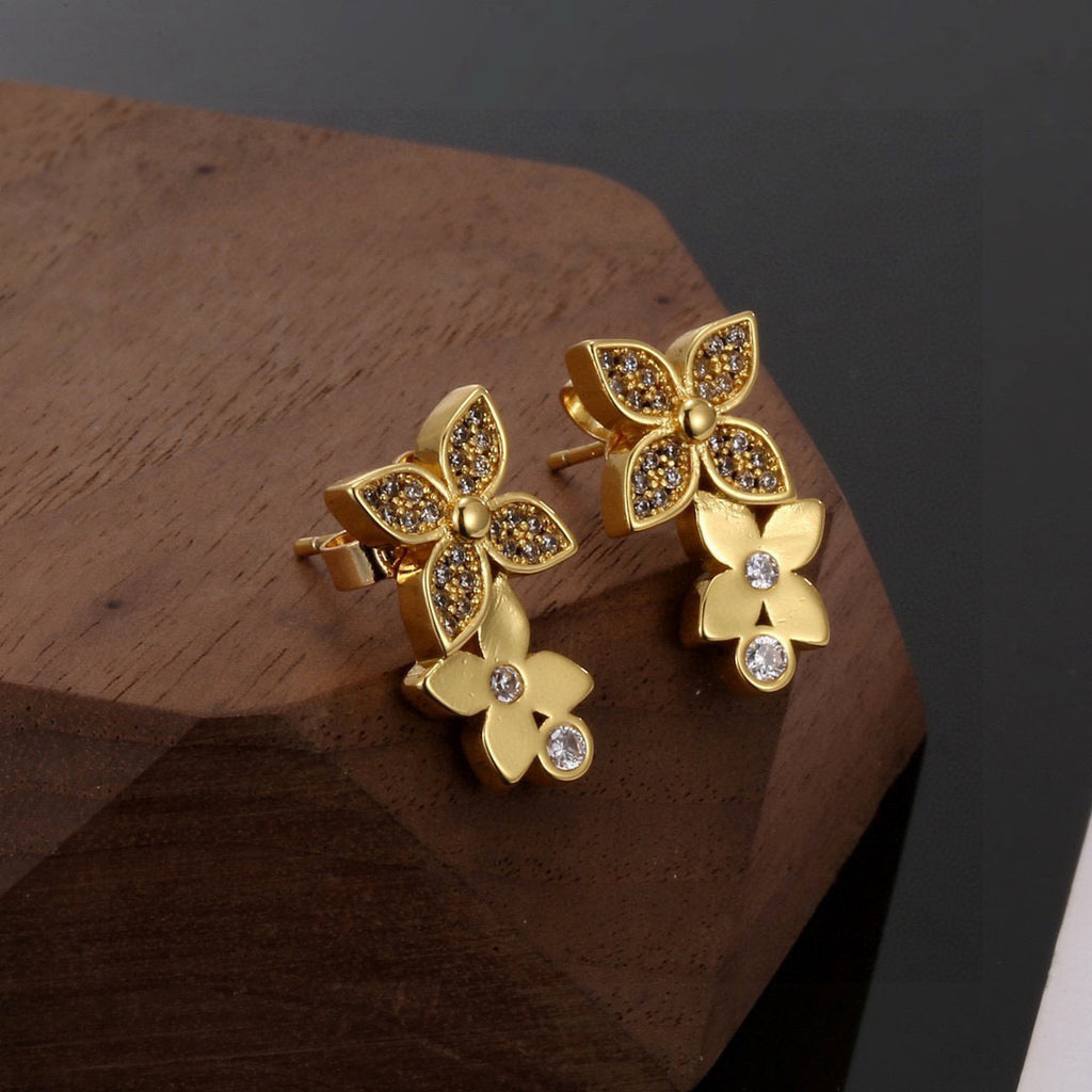 Letter Emblem Stud Earrings in Polished Metal-Tone – Design 001 side detail