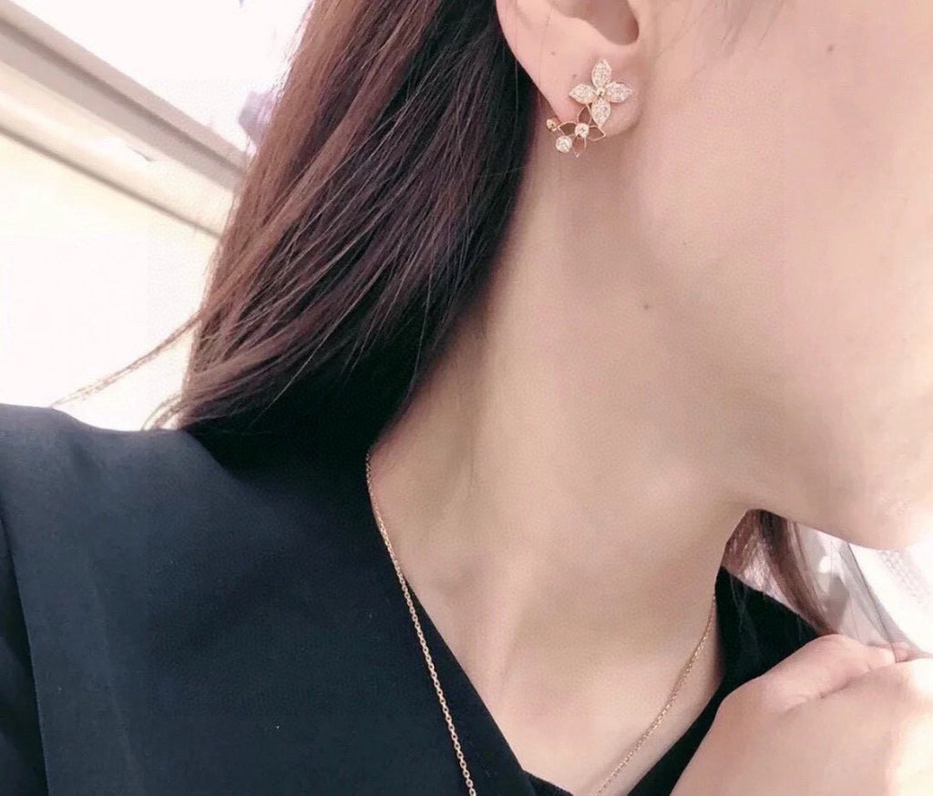 Letter Emblem Stud Earrings in Polished Metal-Tone – Design 002 front product view
