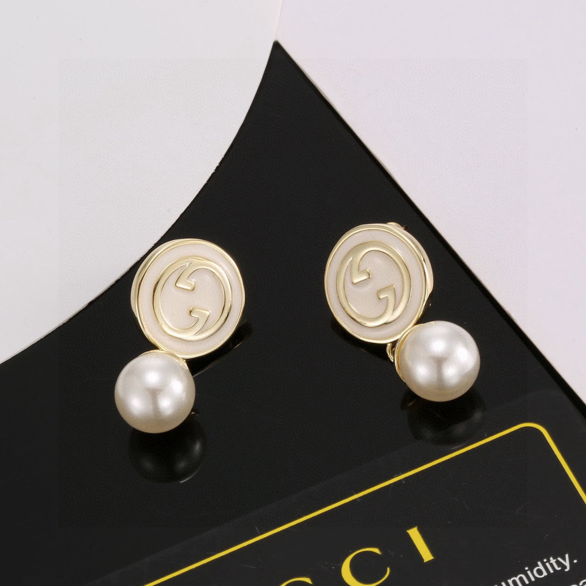 Geometric Emblem Stud Earrings in Polished Metal-Tone – Design 005 main product view