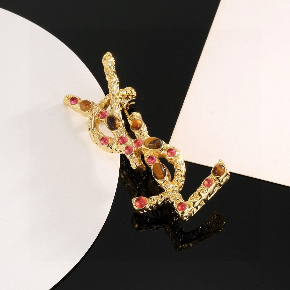 Geometric Emblem Brooch in Polished Metal-Tone – Design 004 close-up detail