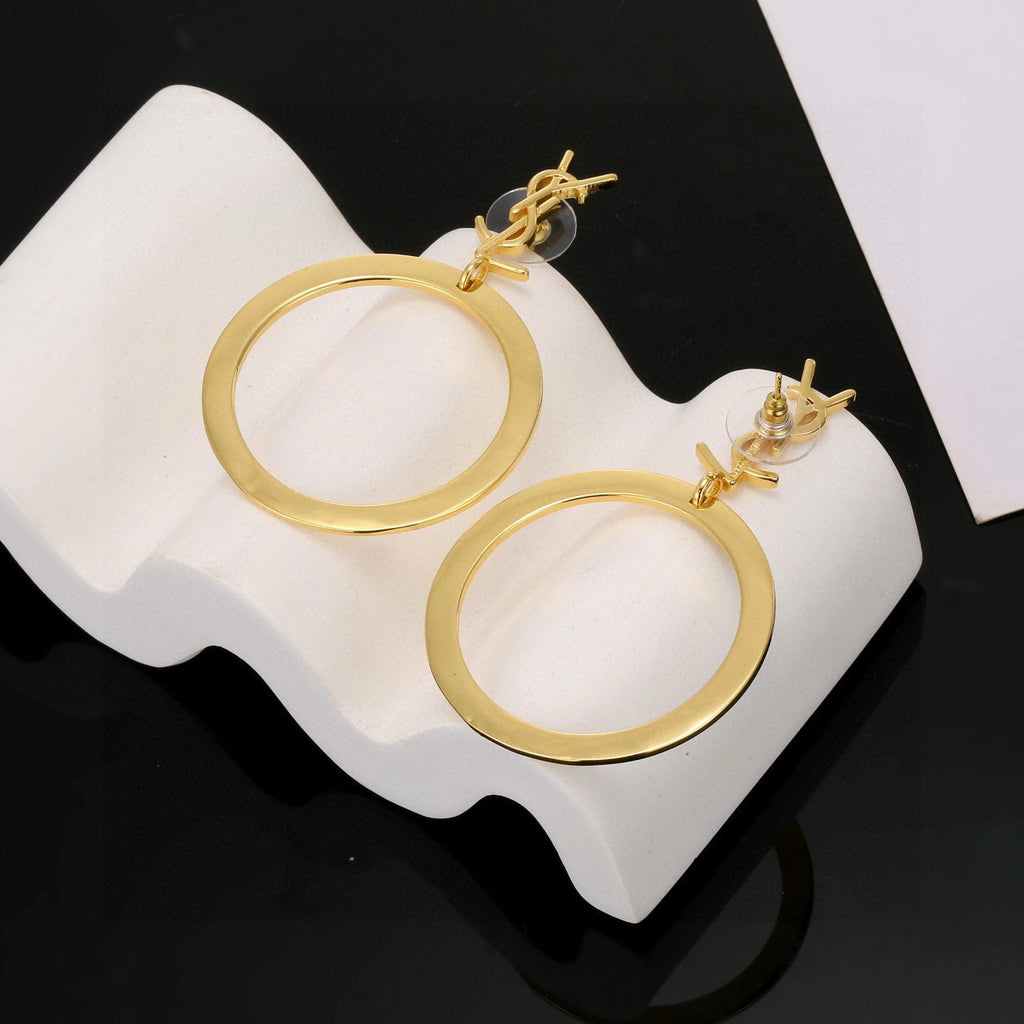 Geometric Emblem Stud Earrings in Polished Metal-Tone – Design 001 detail view