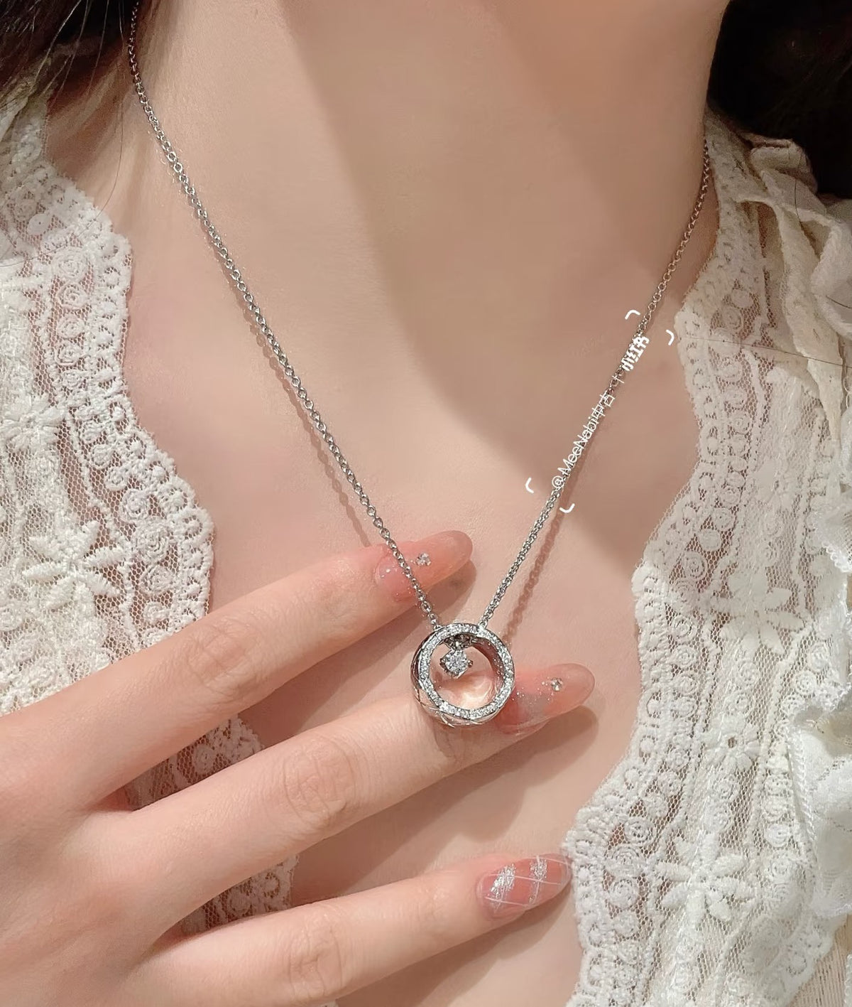 Signature Emblem Pendant Necklace in Polished Metal-Tone – Red Detail – Design 002 front product view